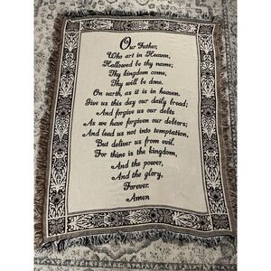 Lord's Prayer Tapestry Blanket Brown Cream Church Christian Scripture Verse
